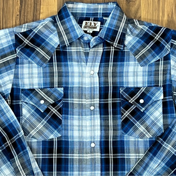 Youth Ely Cattleman Plaid Pearl Snap Western Rodeo Shirt - Youth Large - Picture 6 of 13